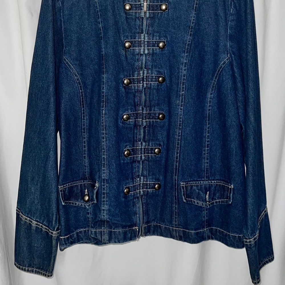Vintage Denim military style jacket with embellished collar. - Picture 4 of 5